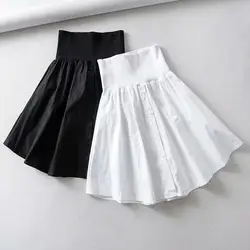 2019 корейская Высокая талия A Line Однотонная юбка Уличная летняя хлопковая юбка Женская милая Нижняя юбка faldas mujer moda 0629-49