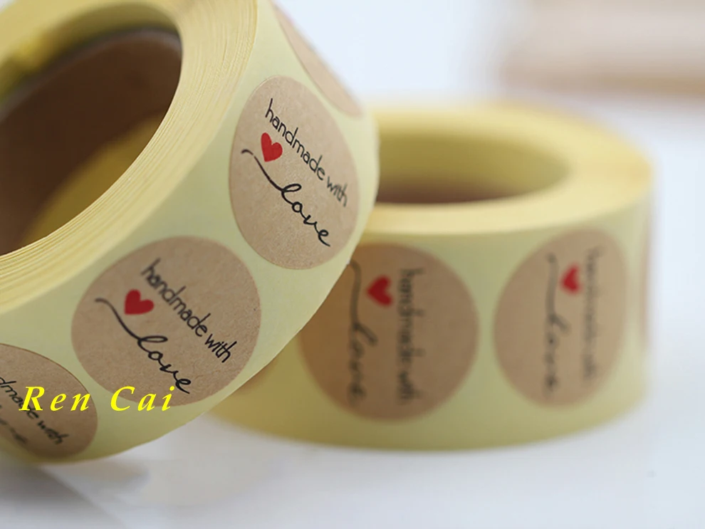

100pcs Natural Kraft Handmade with Love Stickers Floral Thank You Stickers For Wedding/Party/Jewellry Box Decoration Stickers