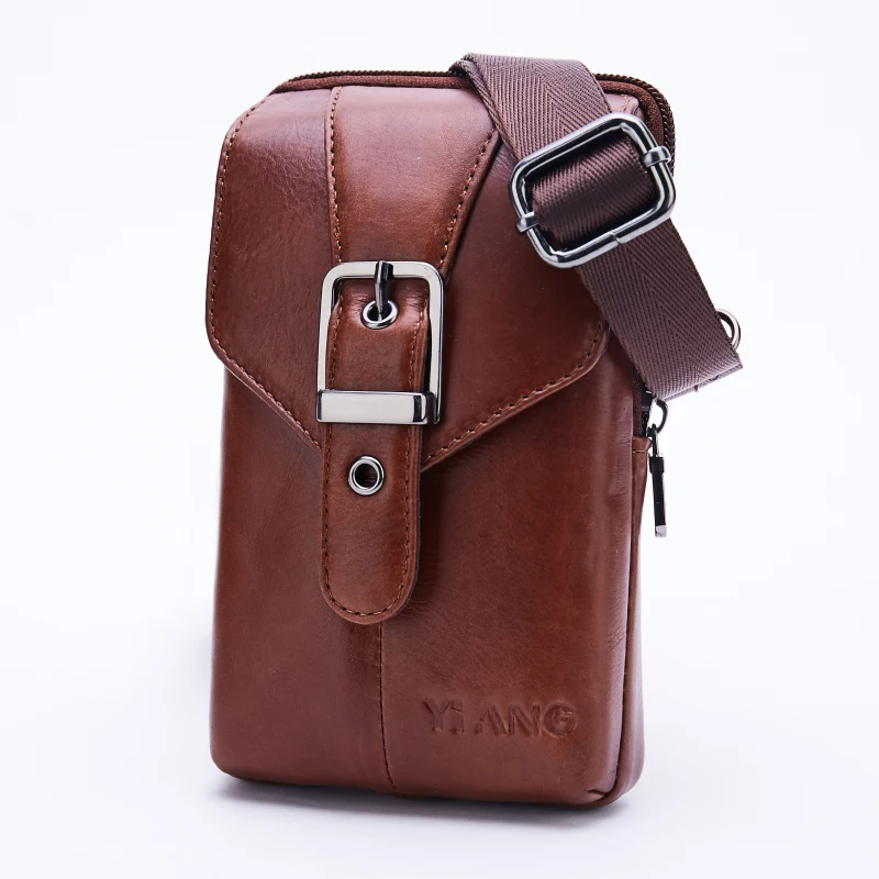 

High Quality Natural Skin Men Hip Bum Waist Pack Cell Phone Bag Hook Belt Male Genuine Leather Fanny Shoulder Cross Body Bags