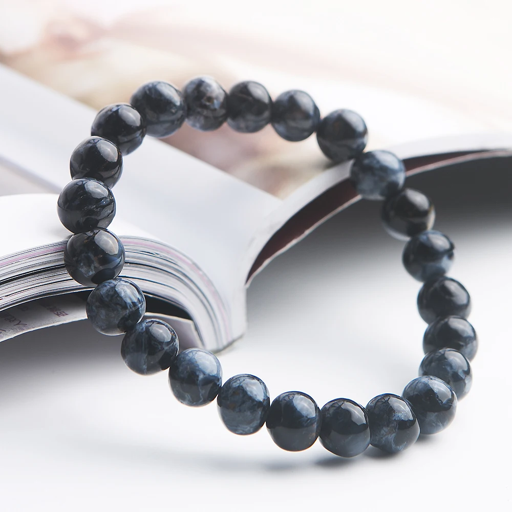 

Genuine Natural Blue Pietersite Namibia Bracelet Best Chatoyant Round Beads 8mm Cat Eye Woman Man Reiki Stone Aaaaa