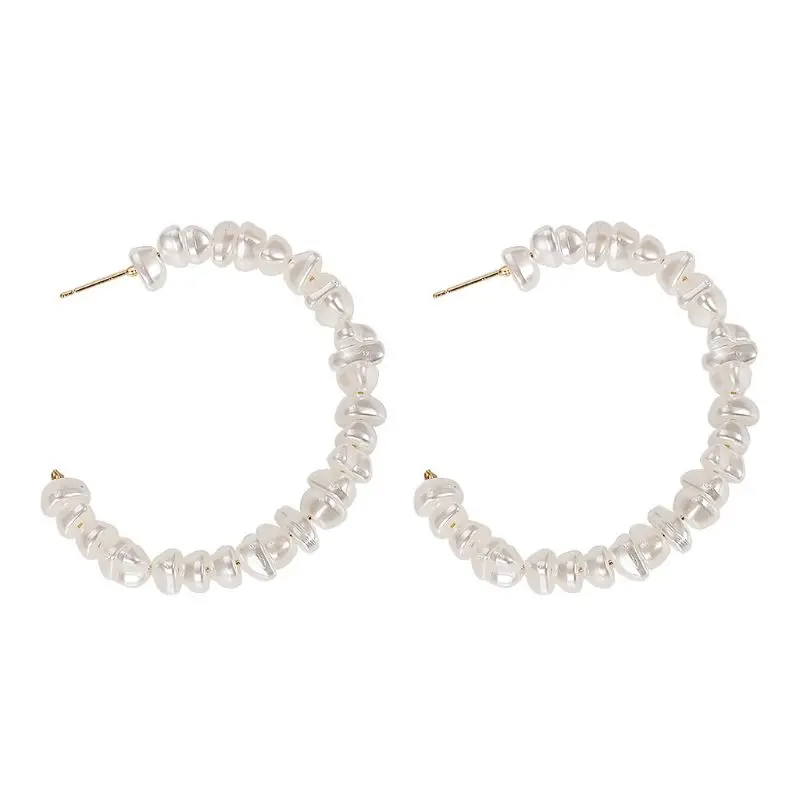 

Freshwater Irregular White Pearl Elegant Hoop Earrings For Women Fashion Jewelry