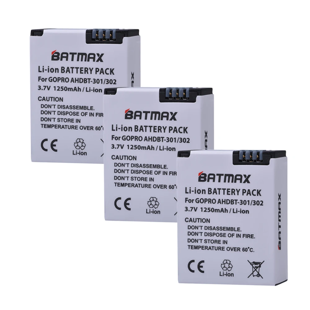 3Pcs 1250mAh AHDBT 301 Batteries for GoPro Hero3 Battery GoPro Hero 3 ...