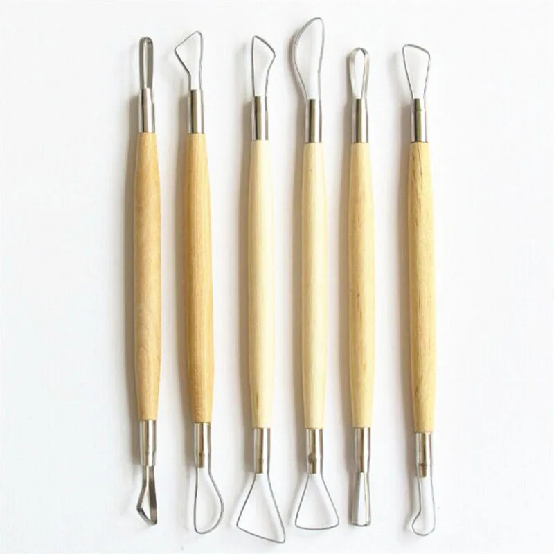  DIY 6 pcs Double headed Wooden Pottery Clay KnifeCarving Cutter