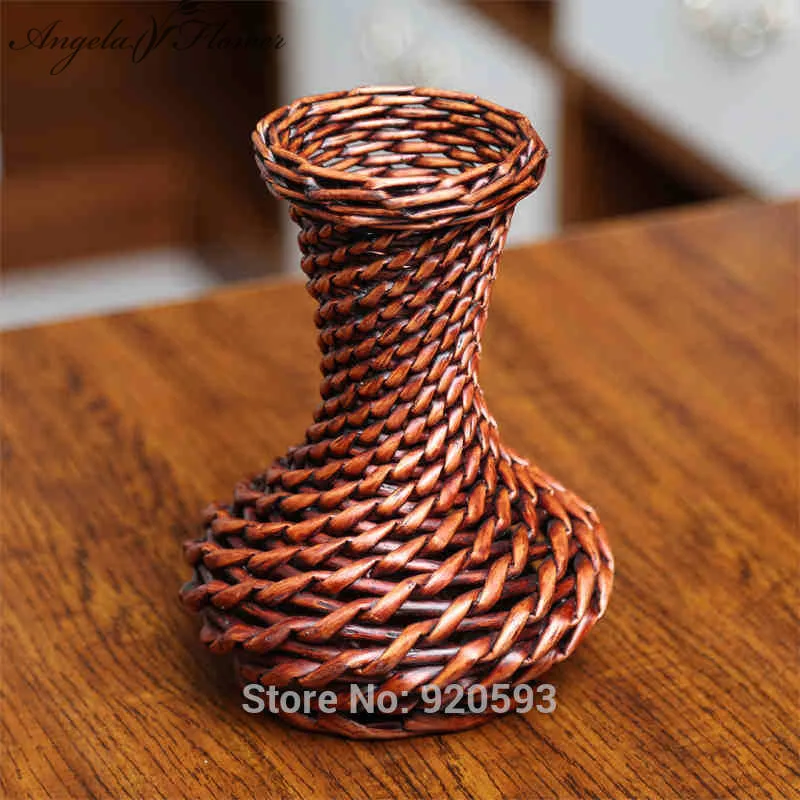 High Quality Hand woven basket PE storage rattan vase artificial flower