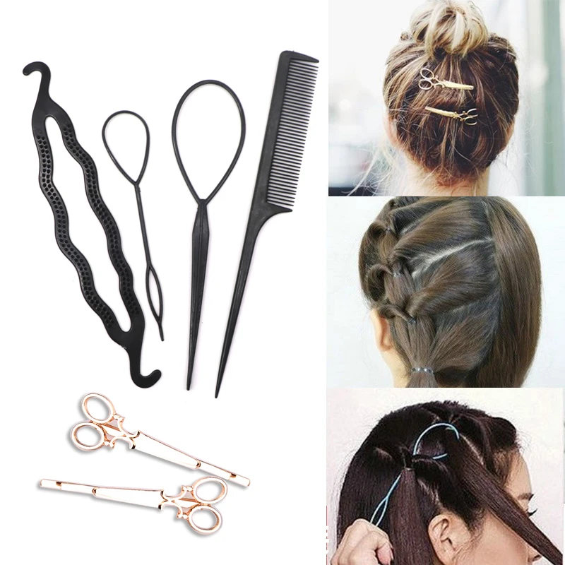 

6pcs Fashion Scissors Shape Hairpins Shiny Metal Hair Clips for Women Girls Styling Clip Stick Fast Easy Magic Bun Maker Braider