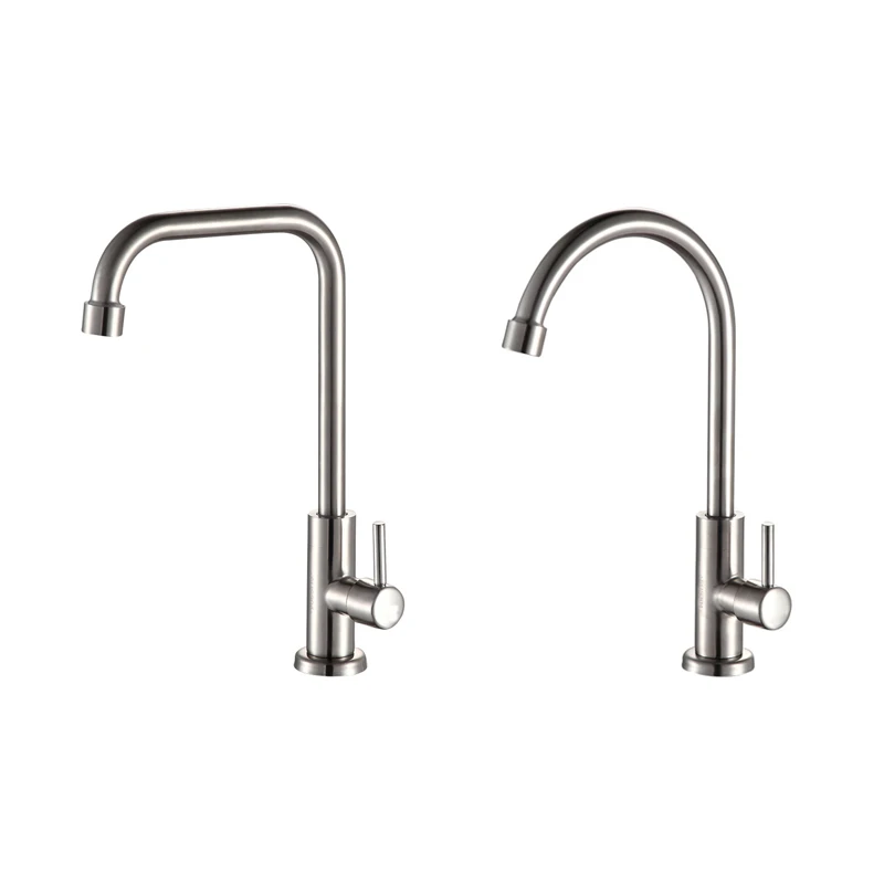 

Stainless Steel Kitchen Basin Faucet Deck Mounted Sink Single Cold Water Faucet Tap Rotatable Brushed Finished Bathroom Faucet