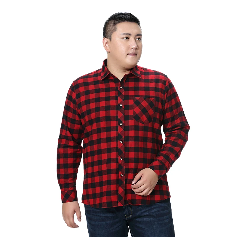 الدهون الرجل زائد حجم 5XL 6XL 7XL 8XL 100% كامل القطن منقوشة الأعمال عارضة قميص الرجال بأكمام طويلة الفانيلا عالية جودة الأزياء