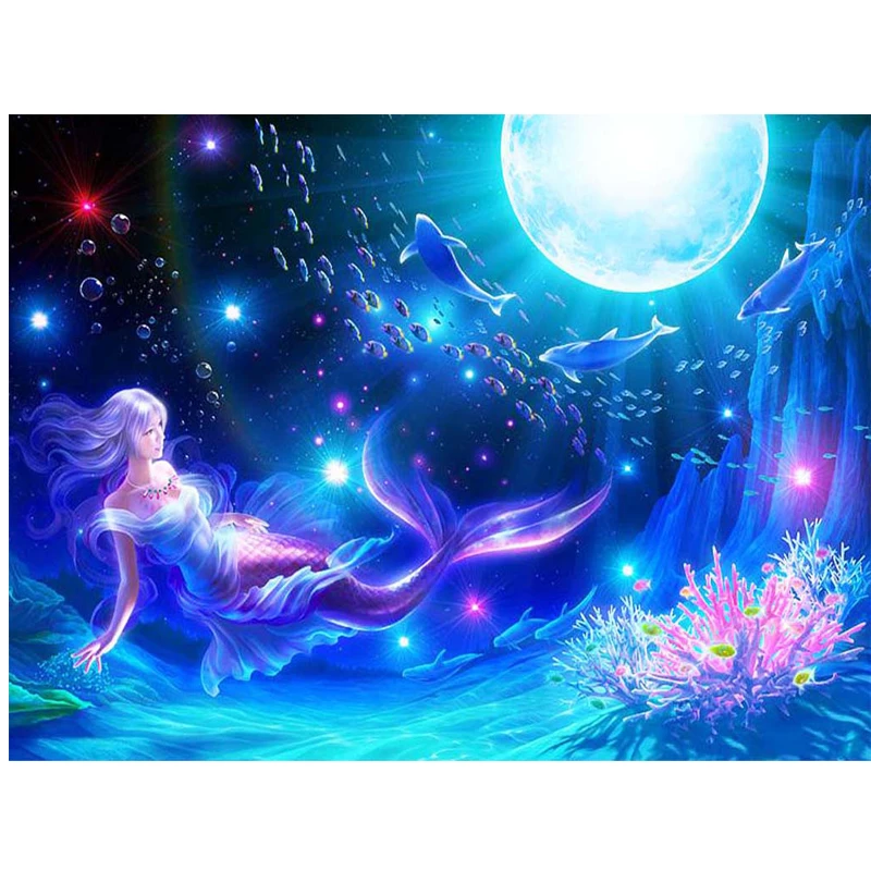 

Diamond Painting 5D DIY Full Drill Round Diamond Embroidery Cartoon Mermaid Pattern Mosaic Cross Stitch Wall Stickers