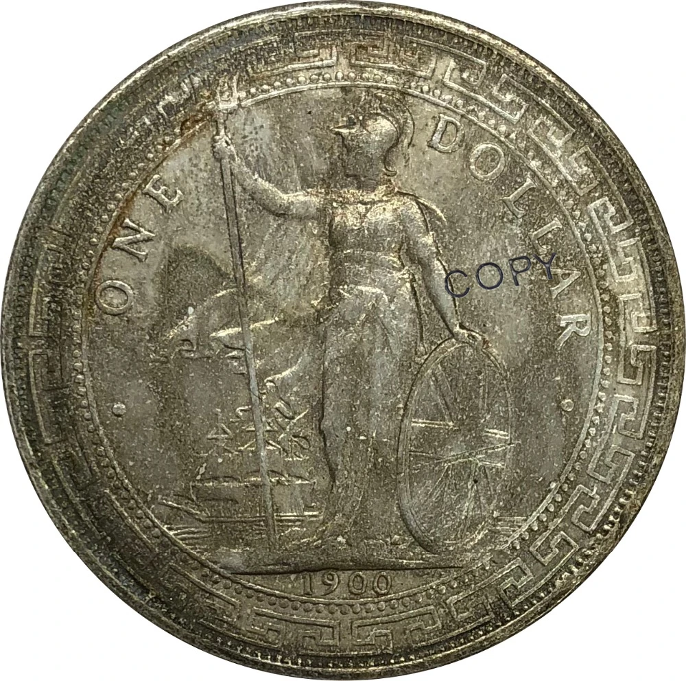 1900 Британский 1 юань Гонконг торговля 1 доллар Мельхиор покрытием серебро Имитация монеты