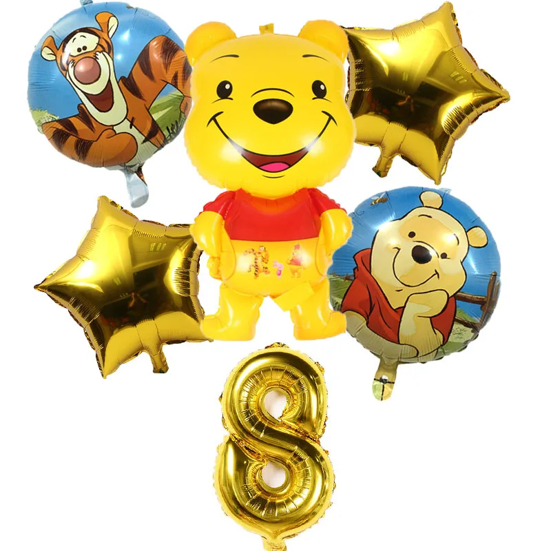 6 шт. воздушные шары из фольги с изображением медведя из мультфильма, украшения для дня рождения, игрушки для детей с изображением медведя из мультфильма, 32 дюйма - Цвет: gold 8