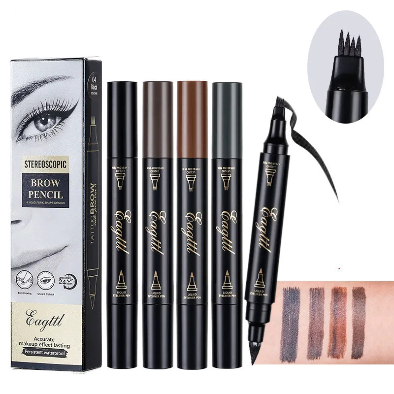 

2 in 1 Eyeliner Eyebrow Marker Pen 4 Fork Tip Microblading Tint Tattoo for Eyebrows with Eye Liner Pencil Eyes Makeup Tools Set