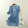 Ethnic Embroidery Denim Dresses Women Wrist Sleeve O-Neck Casual Shirt Dress Spring 2022 Plus Size Vestido Jeans Feminino ► Photo 1/6