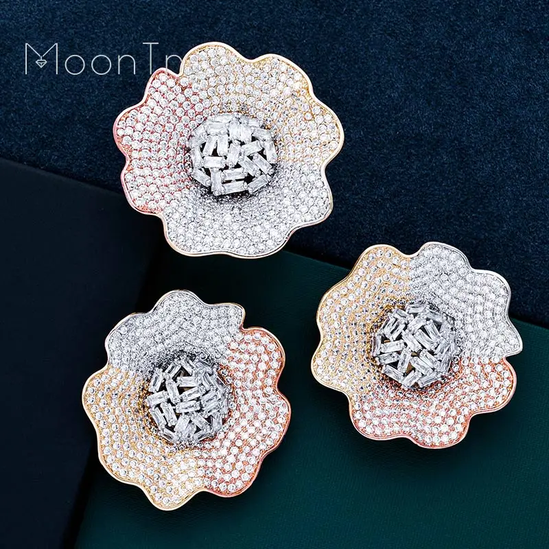 

ModemAngel Luxury Sun Flower Super Shing AAA Cubic Zriconia 3 Tone Engagement Dubai Naija Bridal Women Earring Ring Jewelry Set