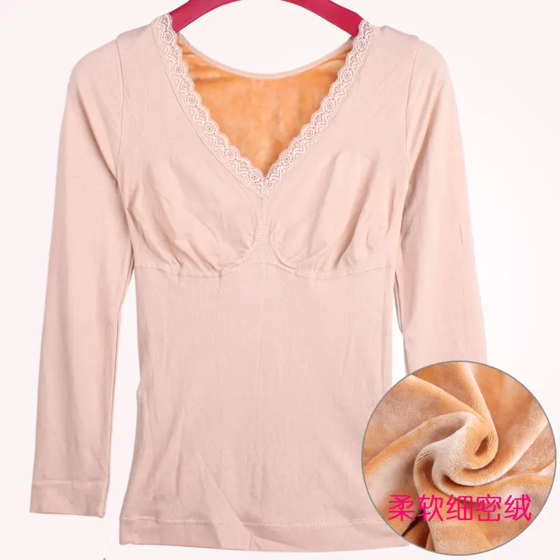 Winter slimming shirts plus velvet thick warm long johns female blue lace collar V body sleeved bottoming thermal lingerie women Winter slimming shirts plus velvet thick warm long johns female blue lace collar V body sleeved bottoming thermal lingerie women