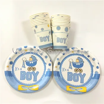 

32pcs/lot Blue Baby Boy Gender Reveal Disposable Tableware Baby Boy Born Party Birthday Baby Shower Party Decoration Supplies