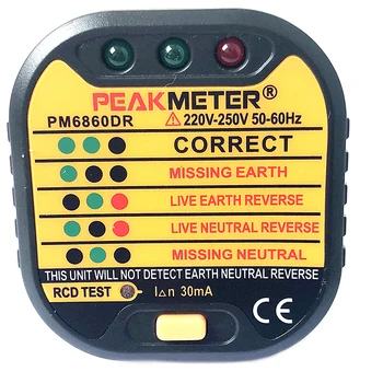 

PM6860DR 220V-250V EU Socket Tester Plug Automatic Electric Socket Tester Plug For Home Appliance Testing Tool