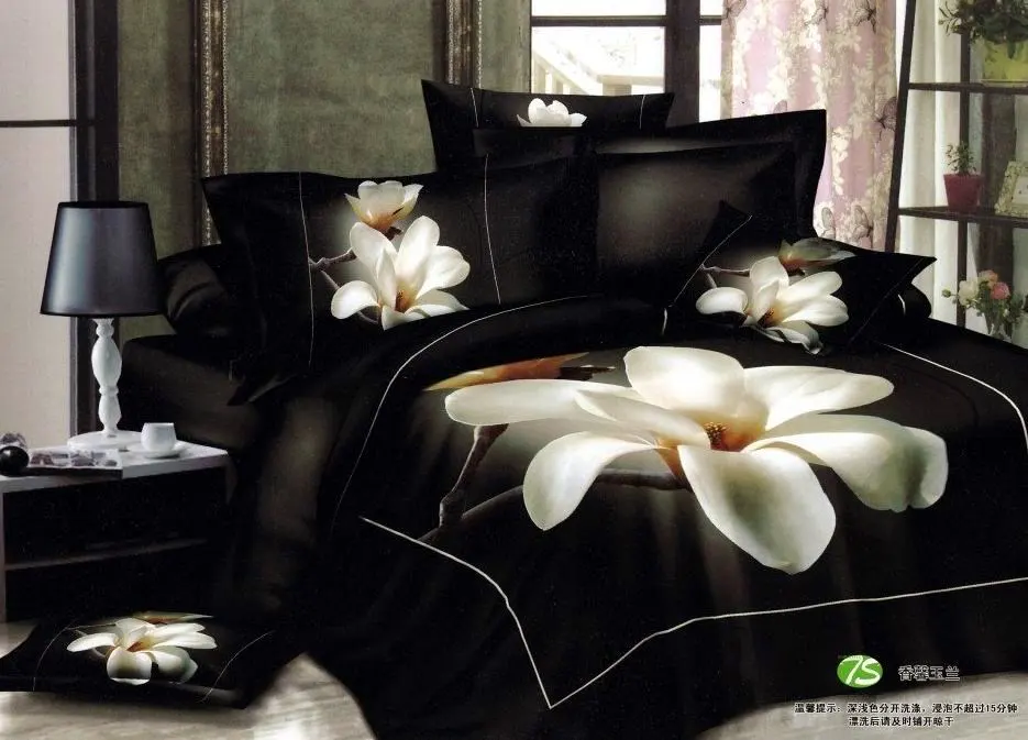 

Black white floral bedding set king queen size quilt duvet cover bed in a bag sheet bedspreads bedsheet linen flower 100% cotton