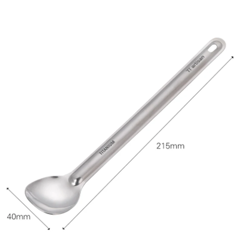 Tiartisan Titanium Long Handle Spoon Outdoor Portable Dinner Spoon Camping Picnic Cutlery Outdoor Traveling Tableware Ta8119 - Color: Polish