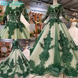 BRITNRY с круглым вырезом и Длинными Рукавами Свадебное платье Зеленый кружево трапециевидной формы свадебные платья для невесты