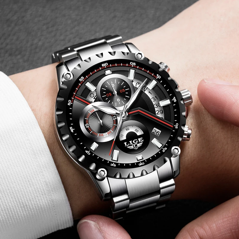

New LIGE luxury brand watch men fashion casual sport quartz wristwatch Steel waterproof men;s watches clock Relogios Masculino