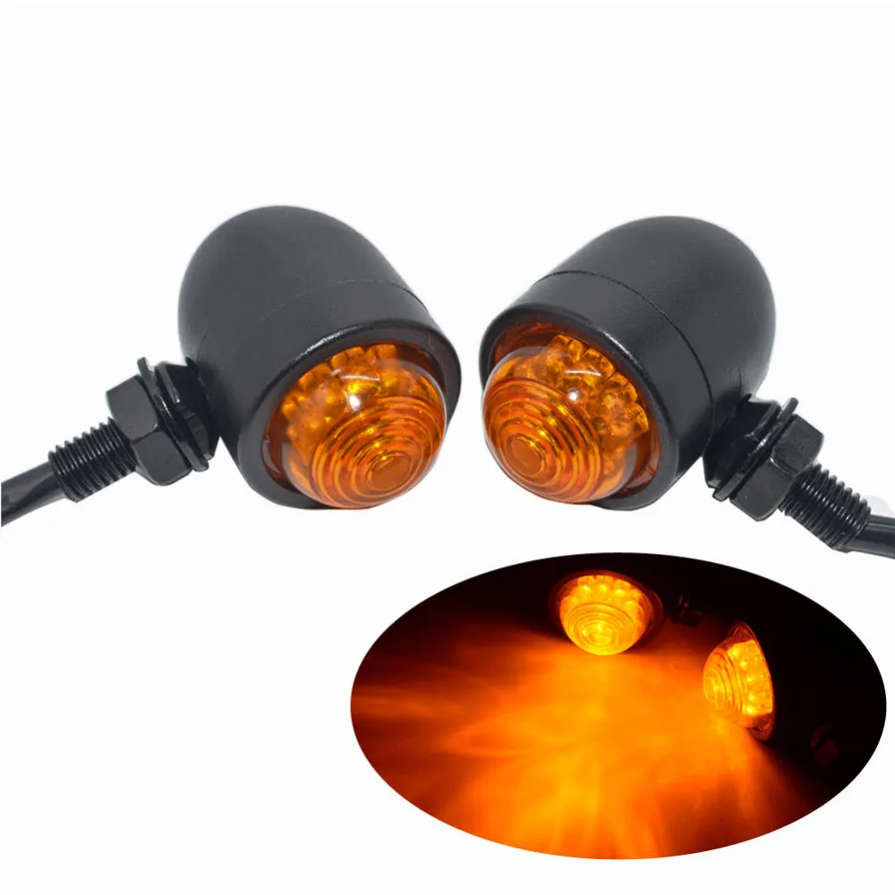 Motorcycle Black Amber Mini Bullet Turn Signal Light For Harley Cruiser Chopper