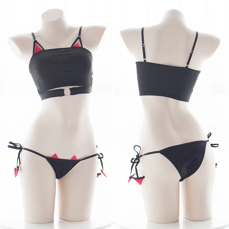 

Kawaii Sexy Women 2PCS Lingerie Set Lolita Girls Little Devil Demon Camisoles Set Anime Cosplay Underwear Intimates Set
