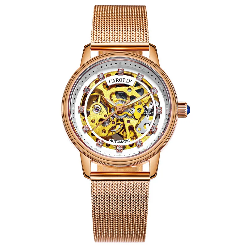 

Net Belt Watch Fashion Trend Mechanical Watch Female Automatic Hollowed Watch Fine Steel Waterproof Night Glow