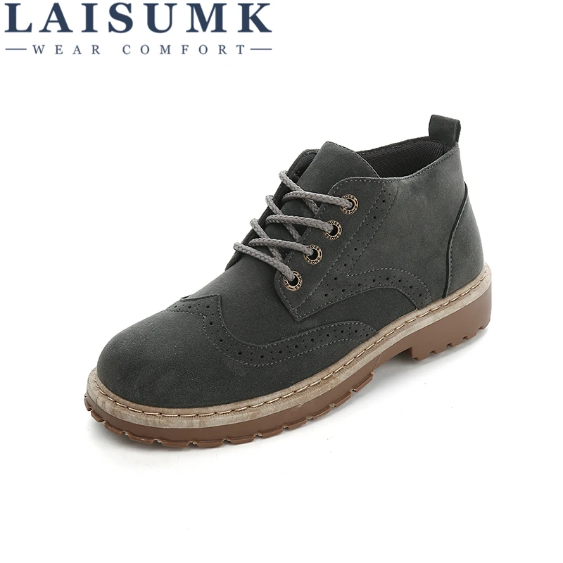 

LAISUMK Autumn Breatheable England Leather Men Shoes Comfortable Leather Simple Leisure Boots Lace Up Round Head Males Shoes