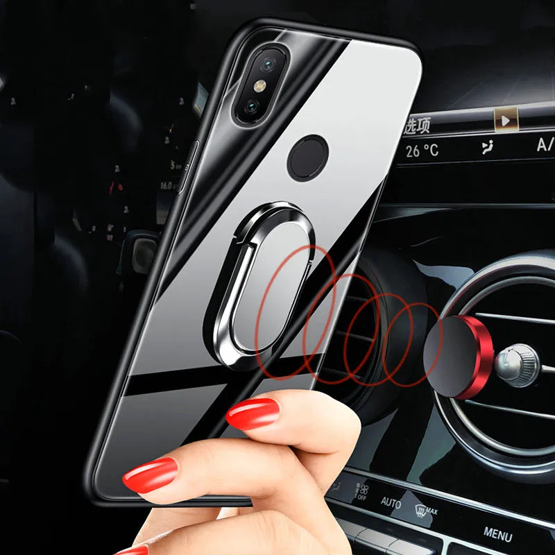 

Case for Xiaomi Redmi Note 7 Pro Case Redmi Note 6 Back Tempered Glass Soft magnet car holder Cover for Redmi Note 6 7 5 Coque