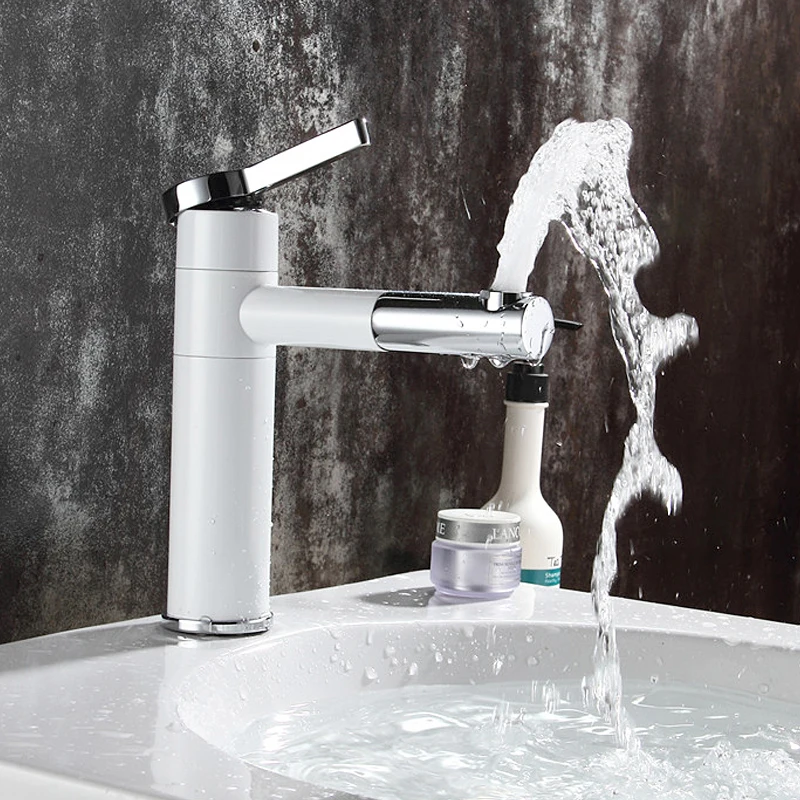 Chrome Polished White Paint basin tap Solid Brass Bathroom Single