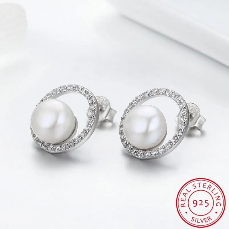 

Hot sale Gorgeous Women fashion jewelry Sterling Silver Earrings with Pearl & CZ for Women Party oorbellen Jewelry High Quality