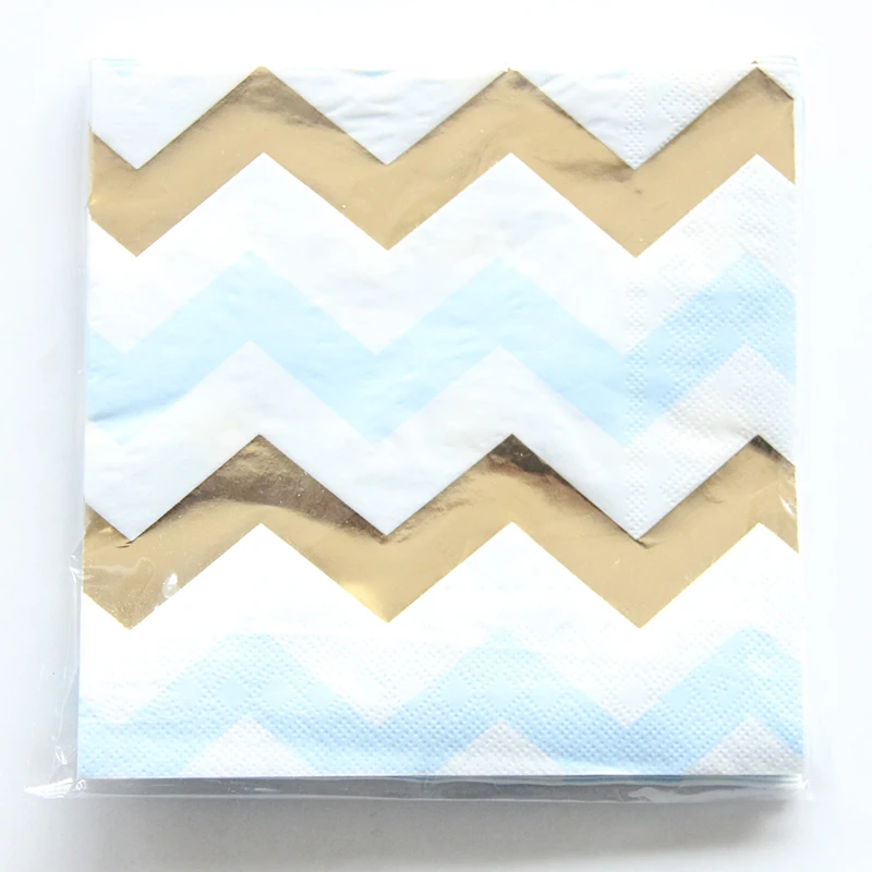 

20 PCS/Pack Gold Blue Wave Paper Napkin Party Virgin Wood Paper Napkin For Wedding Baby Birthday Home Decoration Supplies