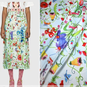 

145cm printed fabric holiday dress scarf satin fabric Italian brand cheongsam polyester fabric material wholesale cloth