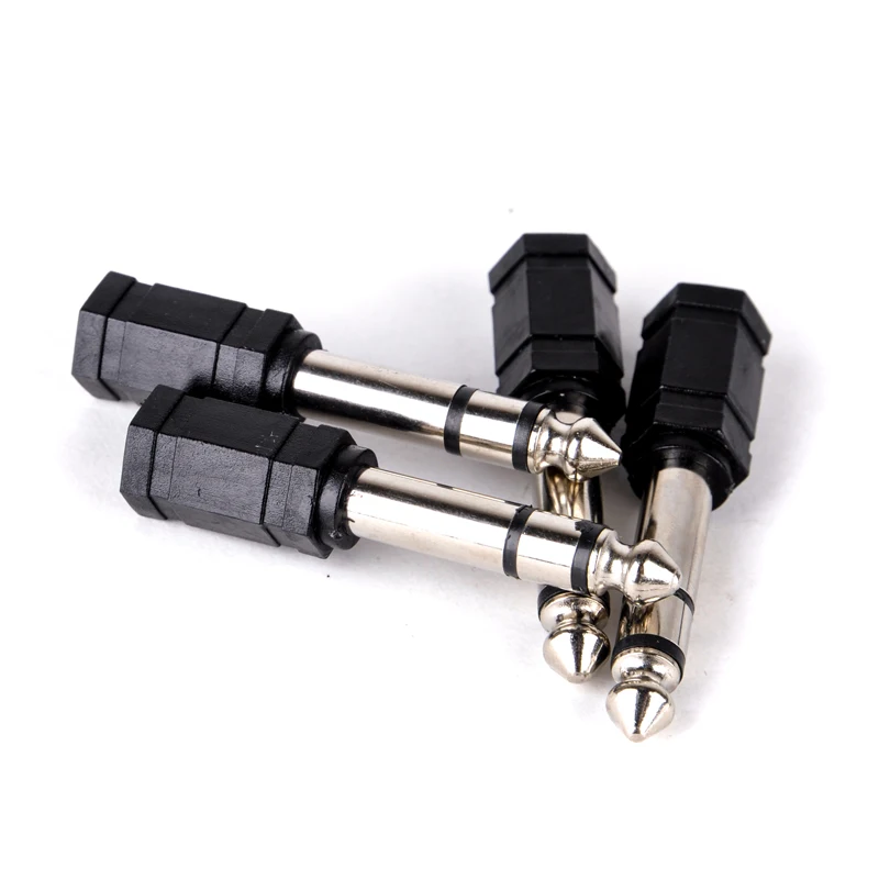 4Pcs Microphone Stereo Adaptors Plug 6.35mm Black 1/4 inch Stereo Male Plug to 3.5mm Female Socket Mini Jack Adaptor