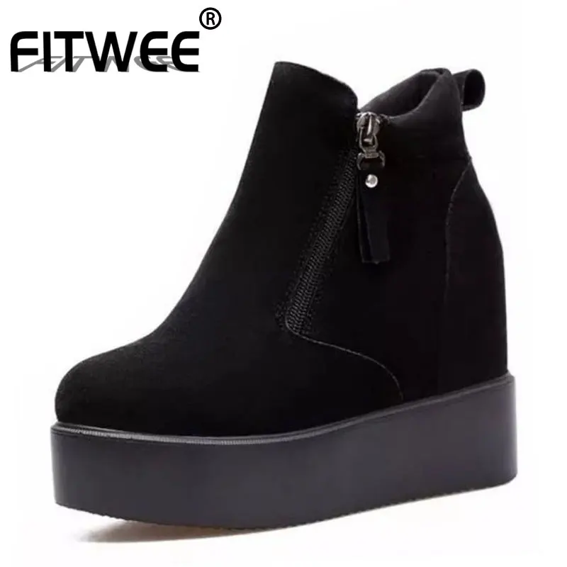 FITWEE/новые женские ботильоны на высокой платформе с круглым носком сезон