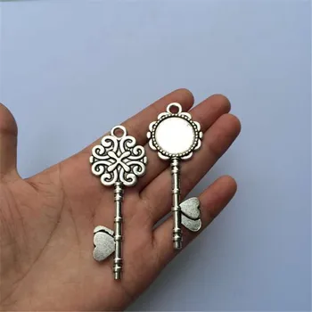 

Antique Silver and Bronze Alloy Key Charm Pendant Base Settings Fittings 20mm Round Diy Retro Jewelry 10pcs T023 Allergy Free