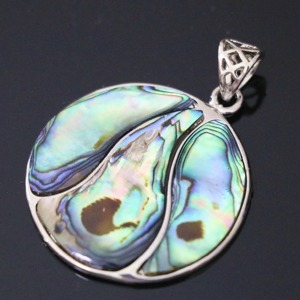 Fashion natural abalone shell 35mm flat round pendant splicing top