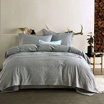 

Gray Cotton Bedding Set for Adults Queen Size Silod Color Pillowcase Duvet Cover Soft Breathable Bedroom Cloth