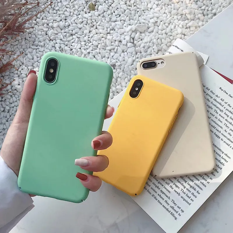 

Simple Candy Color Korean Phone Case For 7 7 Puls 6 6S 7 8 Puls X Xs XR Xsmax Cases Retro Solid color Hard Plastic Matte Cover