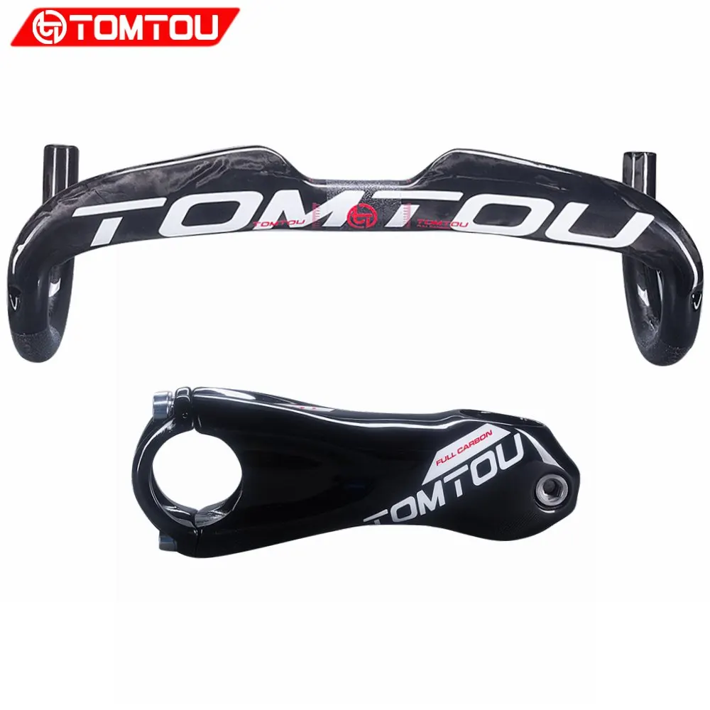 

TOMTOU 1 Set Full UD Carbon Road Bike Handlebar Bent Bar 400/420/440mm + Stem 28.6/31.8mm Cycling Bicycle Parts White - T73T10