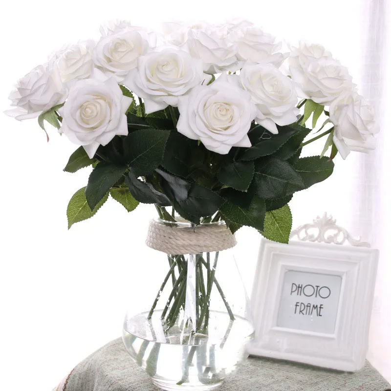 Flone Artificial Silk Really Touch Moisturizing Blue Rose Flower Branch Pink White Red Rose For Wedding Wall Home Decoration Art (30)