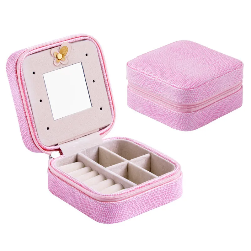 10*10*5.5cm Mini Jewelry Storage Boxes & Bins with Mirror Zipper Eco