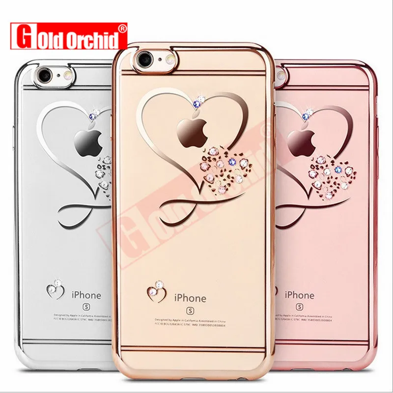 For iPhone 6 Case Ultra Thin Clean Soft TPU Crystal Phone Cases Rose Plating Glitter Diamond Cover For iPhone 6s 6 Plus 7 Plus