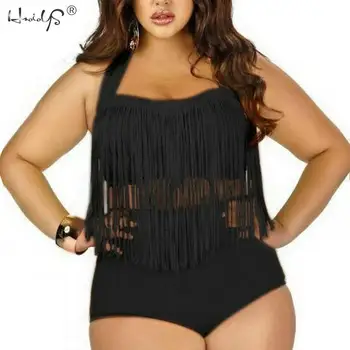 

Women's Plus Size Retro High Waist Bikini Braided Fringe Top Swimwear Push Up Swimsuit Bathing Suits Beach Wear Swim Suit
