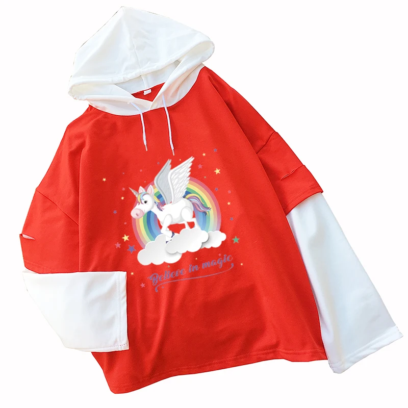 

T shirt Women Long Sleeve Raglan Tshirts Pullovers Casual Harajuku Kawaii Tee Cartoon Unicorn Spell Color Tops Moletom Feminino