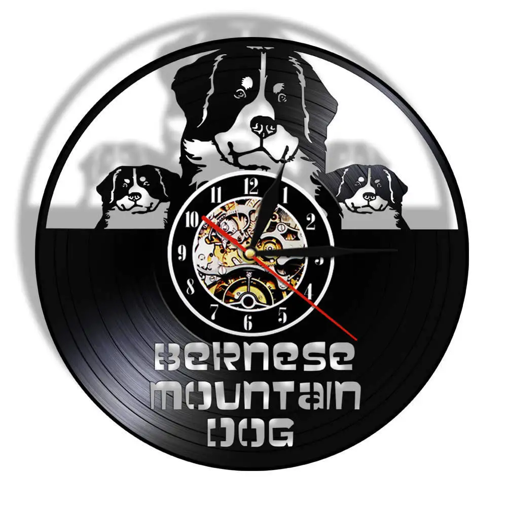 Бернские горные собаки настенные часы домашний декор Бернер сенненхунд собака породы Винтаж Виниловая пластинка настенные художественные часы подарок для нее - Цвет: No Led
