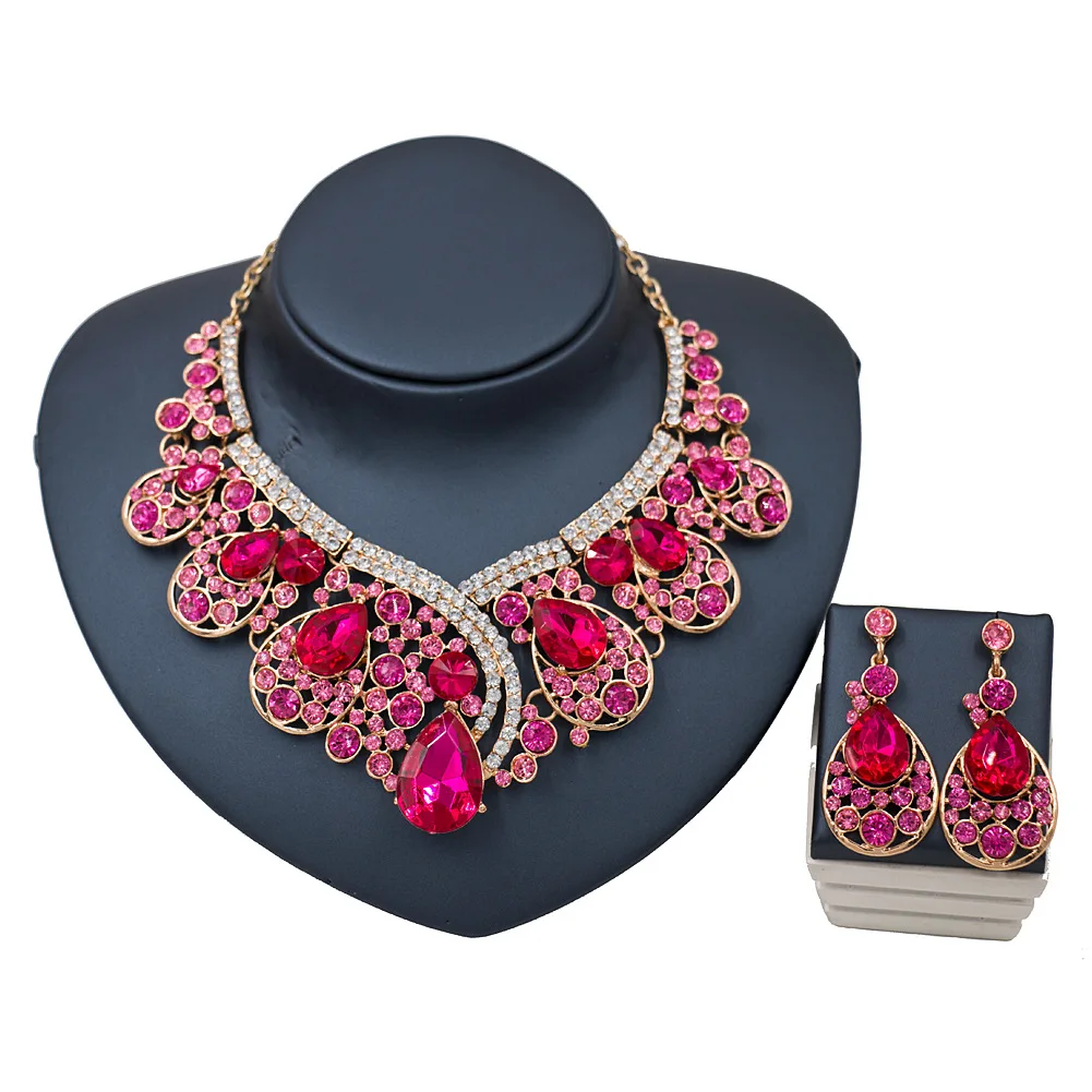 

Dealky New Costume African Jewelry Sets 6 Color Gold Nigerian Beads Set Necklace and Earrings Sets for Women Party