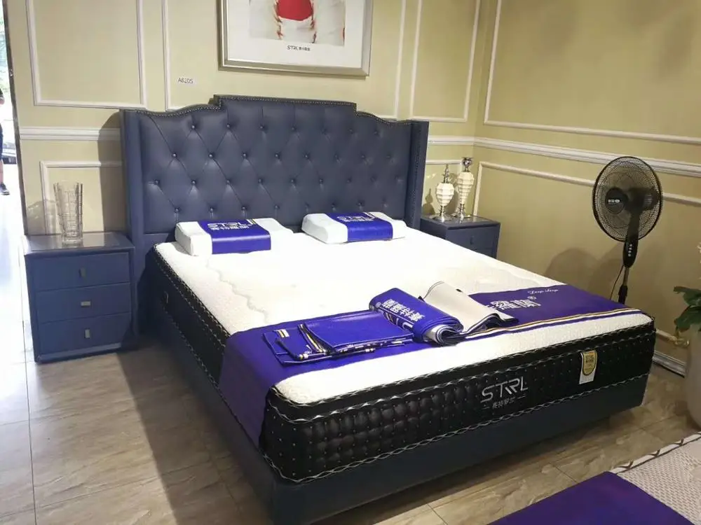 Рама DYMASTY натуральная кожа мягкая кровать современный дизайн кровать/мода king/queen Размер мебель для спальни - Цвет: Небесно-голубой