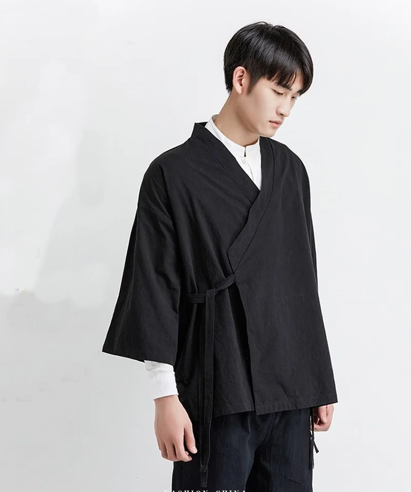 Японское кимоно кардиган для мужчин haori yukata мужской самурайский костюм одежда кимоно куртка мужская кимоно рубашка yukata haori KZ2033