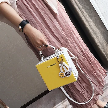 

Summer Women's Handbag PU Leather Chain Shoulder Bag Lock Messenger Box Crossbody Tote Bag 2019 Fashion Female Boxbag 447